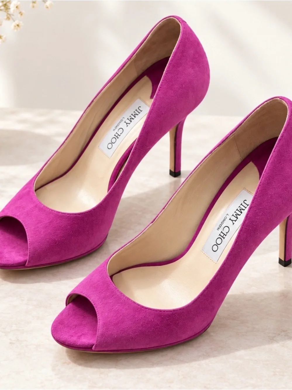 Jimmy Choo Women's Fuschia Suede Peep-Toe Pumps